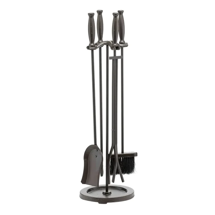 Bronze Steel Twisted Ring Handle 5 Piece Fireplace Tool Set