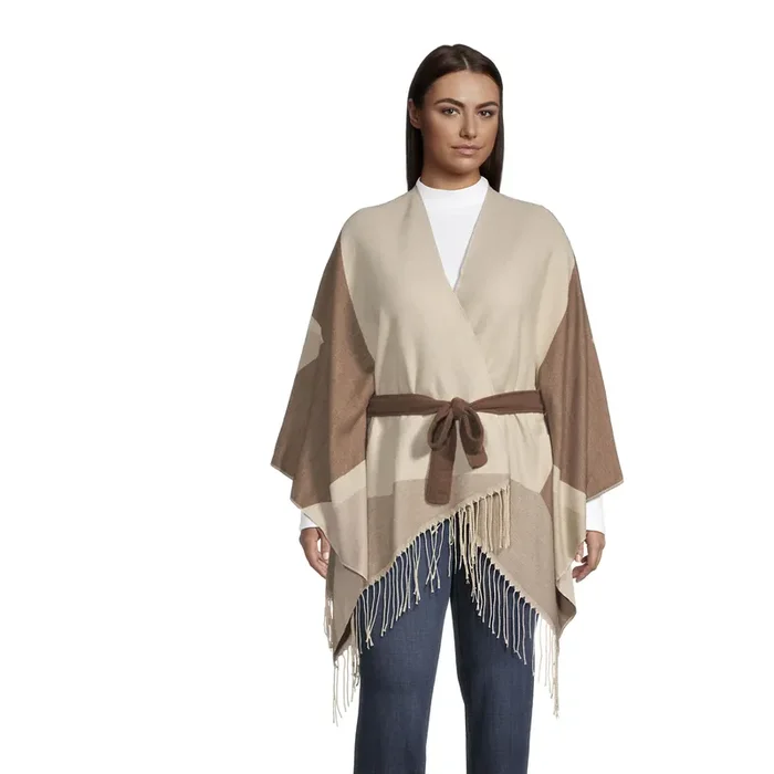 Brown and Oatmeal Jacquard Color Block Wrap