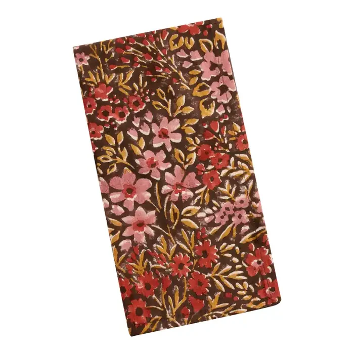 Brown and Red Modern Floral Block Print Napkin