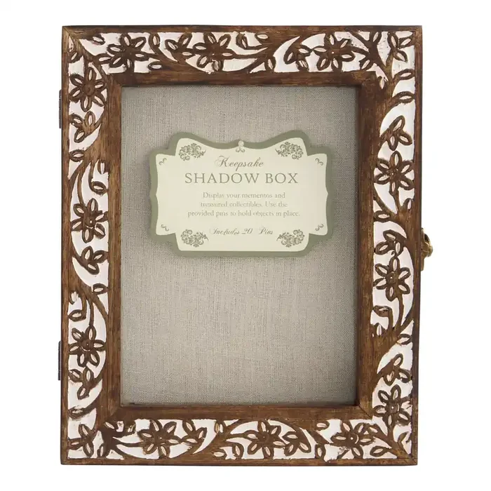Brown and White Carved Wood Shadow Box Wall Frame