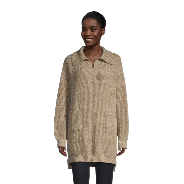 Brown Marled Recycled Yarn Knit Lounge Sweater With Pockets