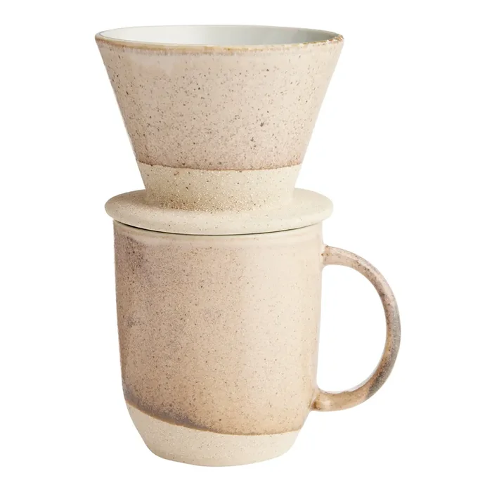 Brown Speckled Reactive Glaze Pour Over Coffee Maker Set