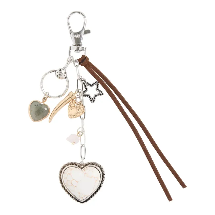 Brown Suede Mixed Metal Heart Bag Charm