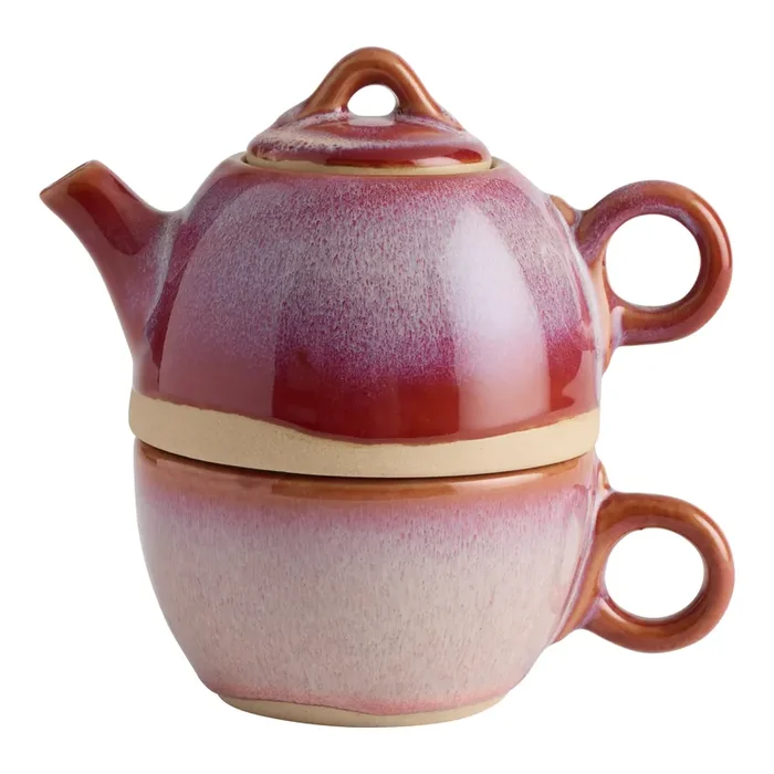 Burgundy Reactive Glaze Tea for One Infuser Teapot and Mug Set