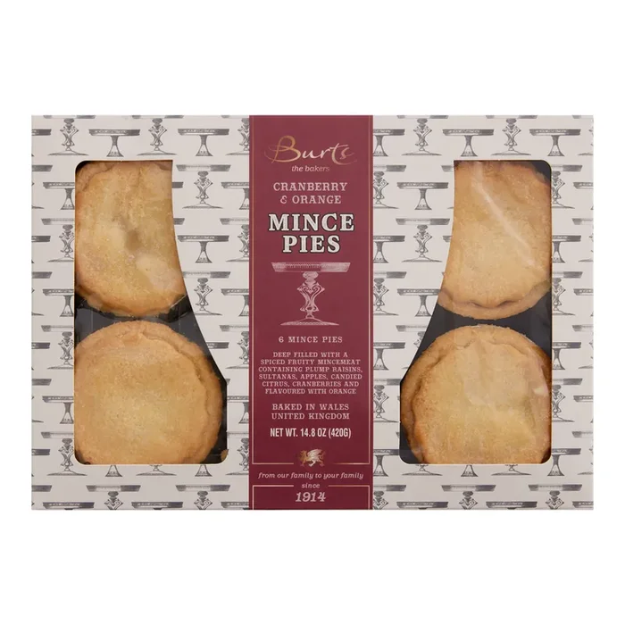 Burts Cranberry and Orange Mince Pies 6 Pack