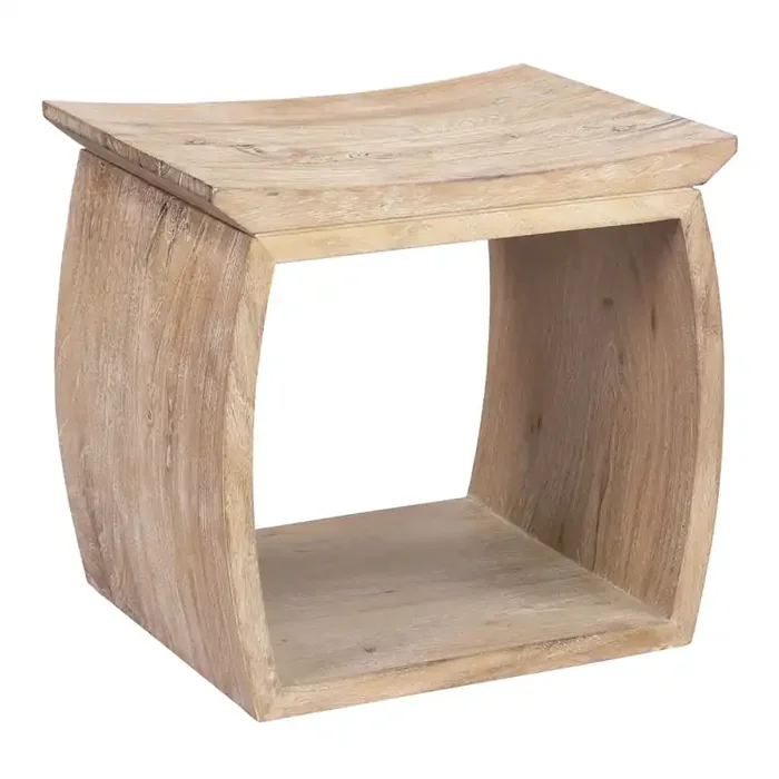 Buzet Distressed Whitewash Acacia Wood Storage Stool