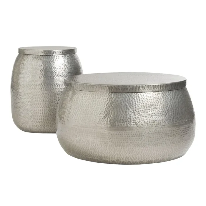 Cala Silver Hammered Metal Storage Table Collection