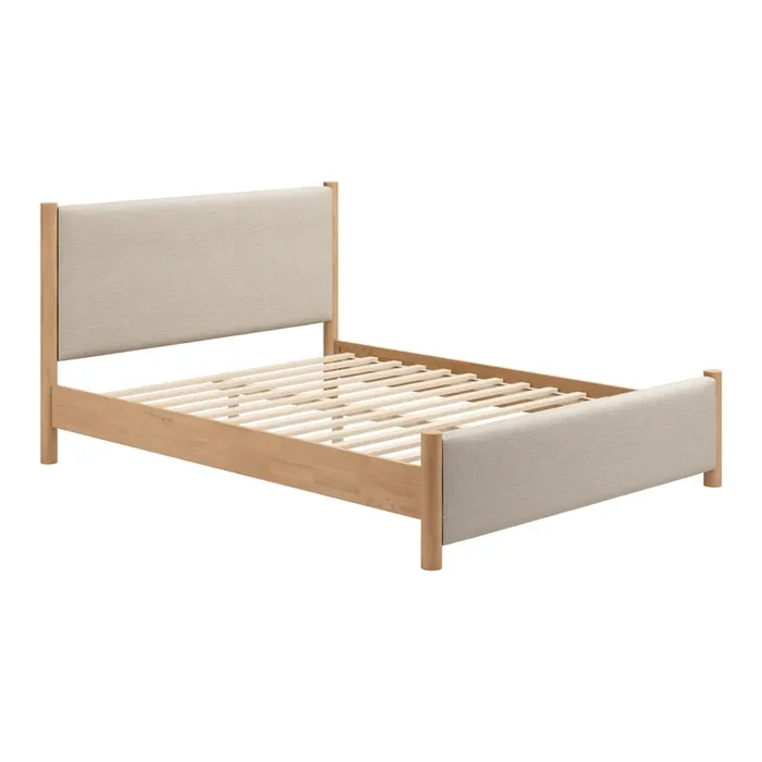 Calyx Beige and Natural Wood Upholstered Bed