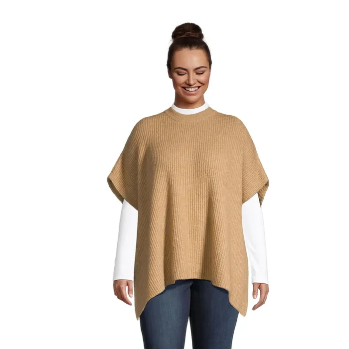 Camel Recycled Yarn Ribbed Poncho
