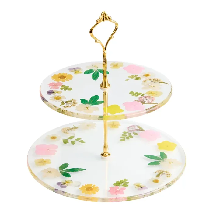 Camila Multicolor Resin Pressed Flower 2 Tier Serving Stand