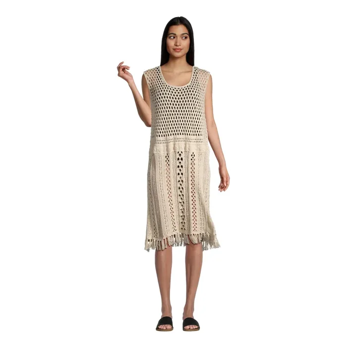 Carly Antique White Drop Waist Crochet Coverup