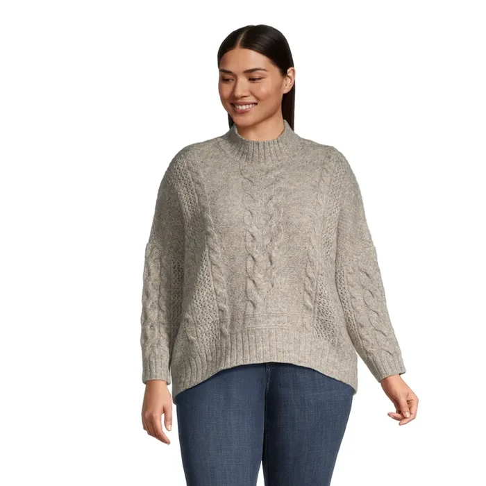Carlye Oversized Taupe Cable Knit Funnel Neck Sweater