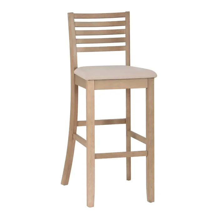 Carson Graywash Wood Ladder Back Upholstered Barstool