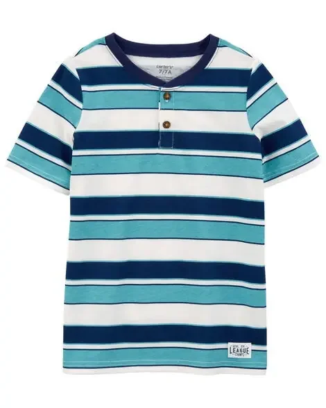 Carters Kid Striped Henley Tee Blue/White 8