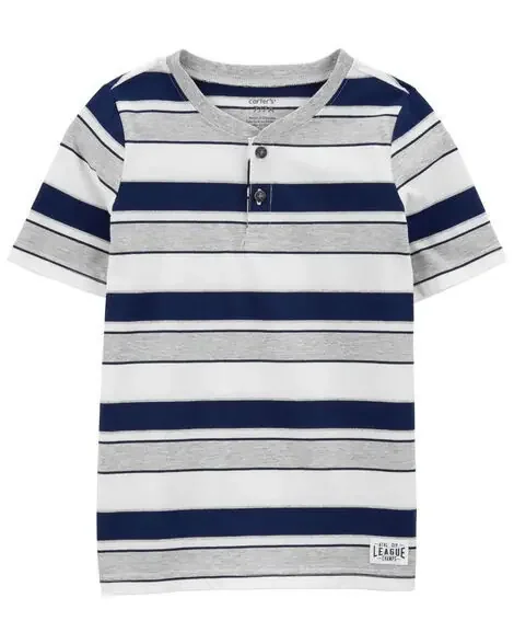 Carters Kid Striped Henley Tee Grey/Navy 6