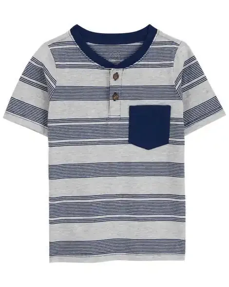 Carters Kid Striped Pocket Henley Tee Navy/Grey 12