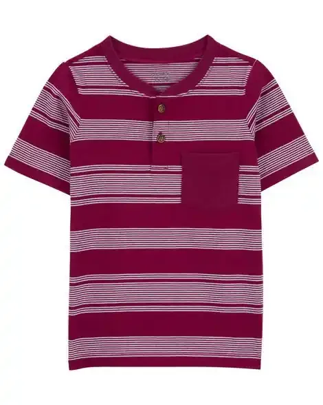 Carters Kid Striped Pocket Henley Tee Red 5
