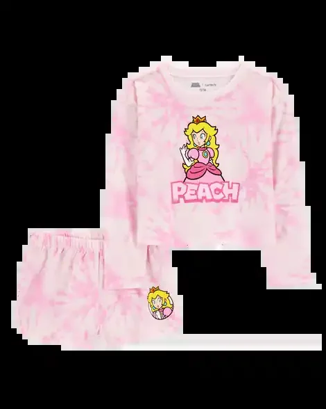 Carters Kid Super Mario Bros Princess Peach Print Jersey 2-Piece Pajamas Pink 4