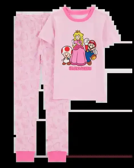 Carters Kid Super Mario Print Jersey 2-Piece Pajamas Pink 14