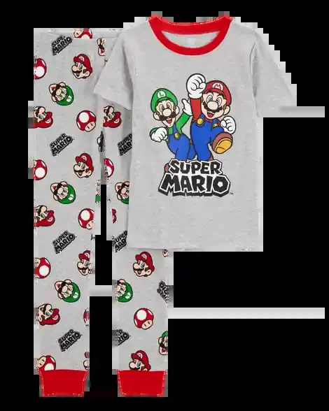 Carters Kid Super Mario Print Ribbed 2-Piece Pajamas Heather 10