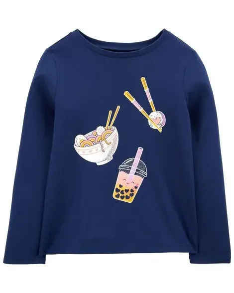 Carters Kid Sushi Ramen Boba Cotton Blend Graphic Tee Navy L