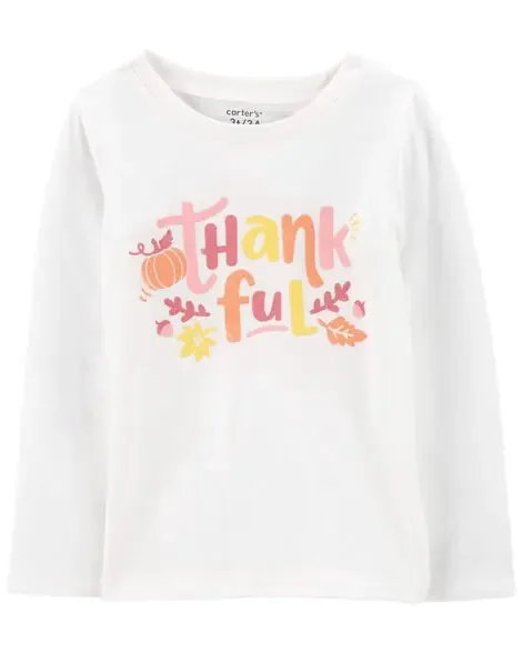 Carters Kid Thankful Thanksgiving Long-Sleeve Graphic Tee Ivory L