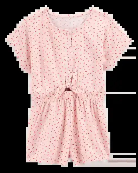 Carters Kid Tie Button-Front Cherry Romper Pink 10