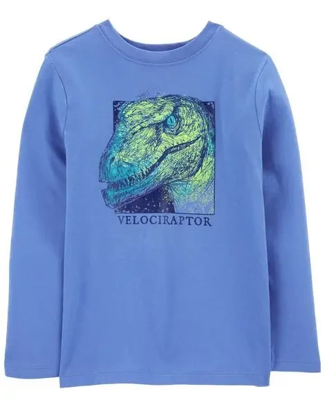 Carters Kid Velociraptor Dinosaur Graphic Tee Indigo L