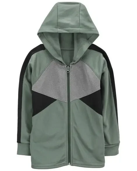 Carters Kid Zip-Up French Terry Hoodie Olive/Grey 4