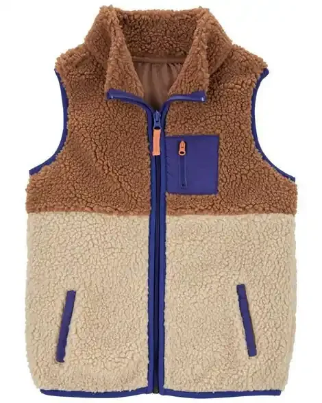 Carters Kid Zip-Up Sherpa Vest Brown/Blue 4