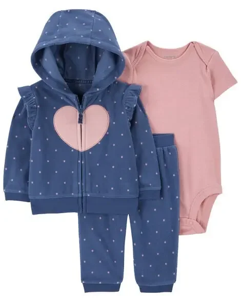 Carters Navy Heart 3-Piece Fleece Cardigan Set Navy 12M