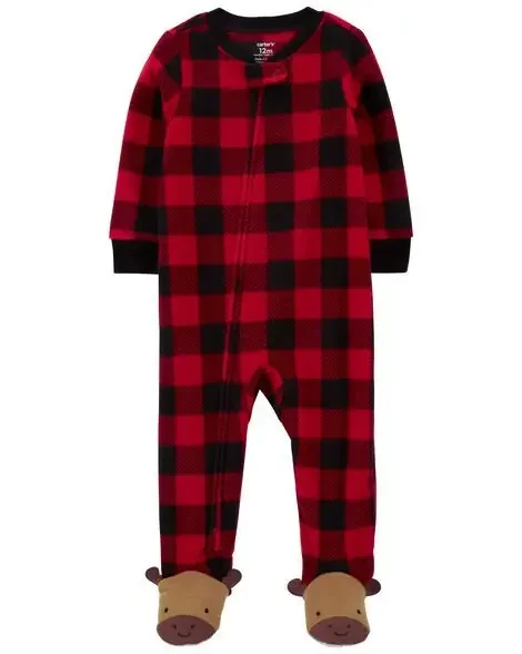 Carters Toddler 1-Piece Buffalo Check Fleece Footie Pajamas Red 4T