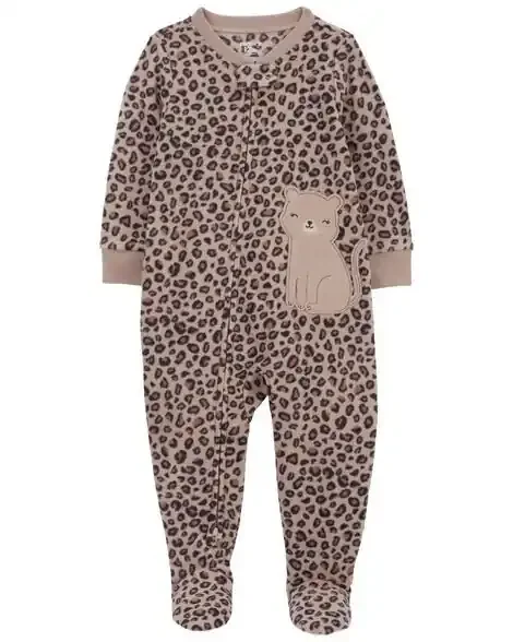 Carters Toddler 1-Piece Cheetah Print Fleece Footie Pajamas Brown 2T