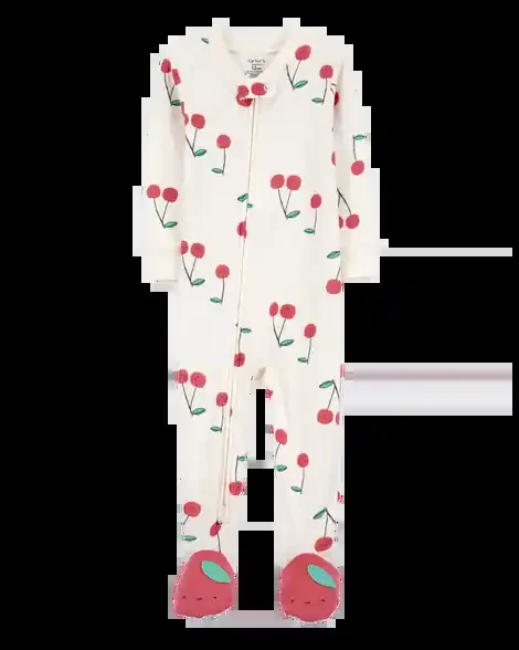 Carters Toddler 1-Piece Cherry Print 100% Snug Fit Cotton Footie Pajamas Ivory/Red 3T