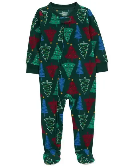 Carters Toddler 1-Piece Christmas Tree Fleece Footie Pajamas Green 2T