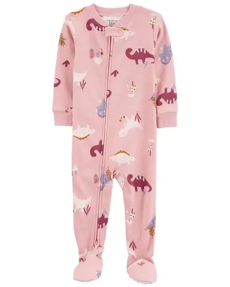 Carters Toddler 1-Piece Dinosaur 100% Snug Fit Cotton Footie Pajamas Pink 3T