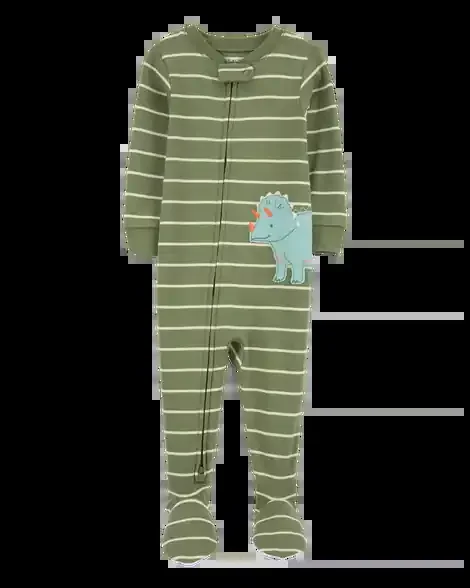 Carters Toddler 1-Piece Dinosaur Striped Thermal Footie Pajamas Green 2T
