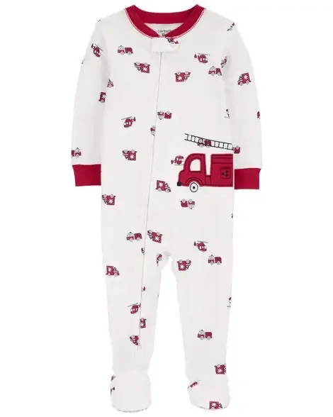 Carters Toddler 1-Piece Firetruck 100% Snug Fit Cotton Footie Pajamas White 4T
