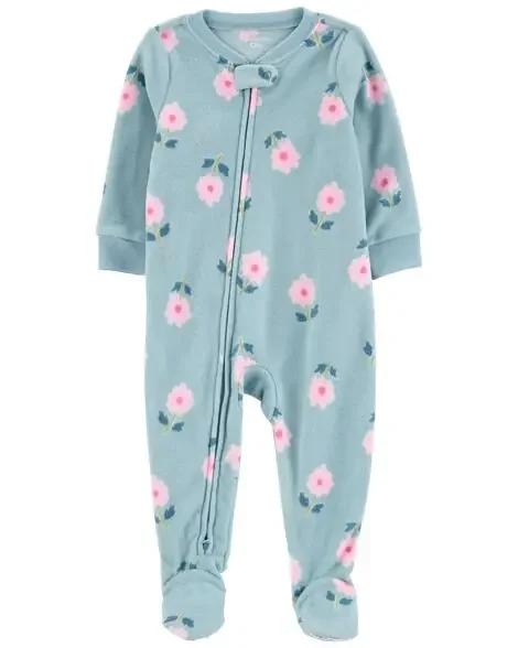 Carters Toddler 1-Piece Floral Fleece Footie Pajamas Blue 3T