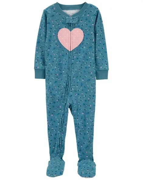 Carters Toddler 1-Piece Heart 100% Snug Fit Cotton Footie Pajamas Pink 4T