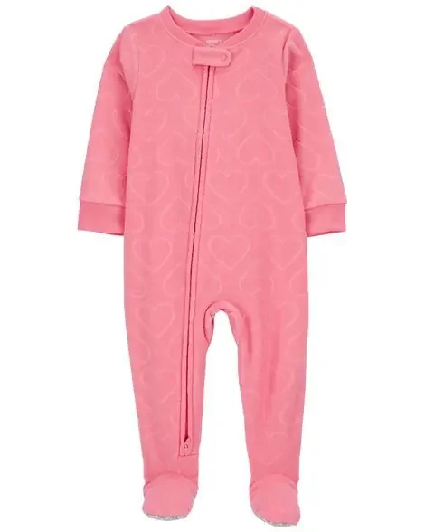 Carters Toddler 1-Piece Hearts Fleece Footie Pajamas Pink 3T