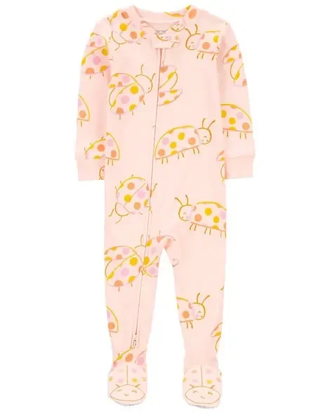 Carters Toddler 1-Piece Ladybug 100% Snug Fit Cotton Footie Pajamas Peach 3T
