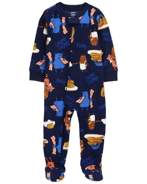 Carters Toddler 1-Piece Monster Breakfast Fleece Footie Pajamas Blue 2T