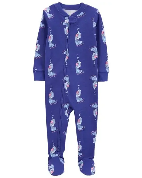 Carters Toddler 1-Piece Peacock 100% Snug Fit Cotton Footie Pajamas Blue 4T