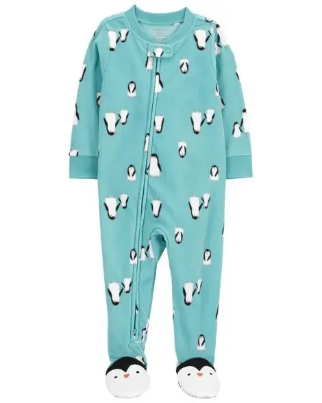 Carters Toddler 1-Piece Penguin Fleece Footie Pajamas Turquoise 3T