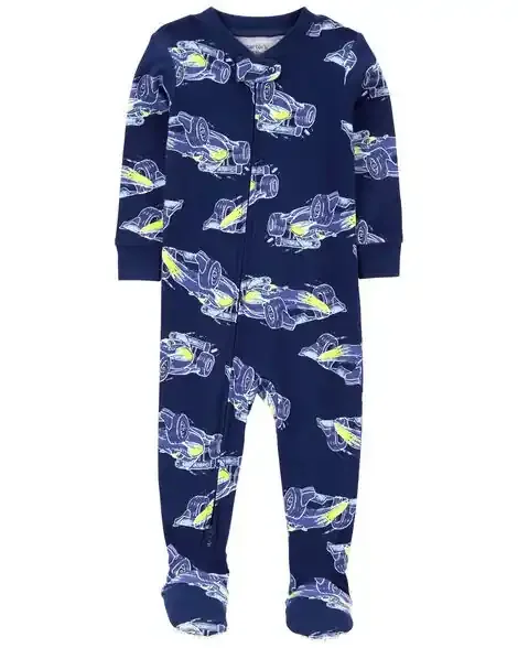 Carters Toddler 1-Piece Race Car 100% Snug Fit Cotton Footie Pajamas Navy 2T