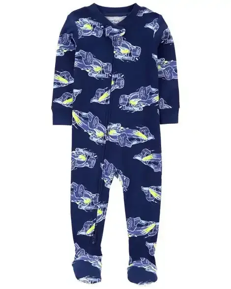 Carters Toddler 1-Piece Race Car 100% Snug Fit Cotton Footie Pajamas Navy 3T