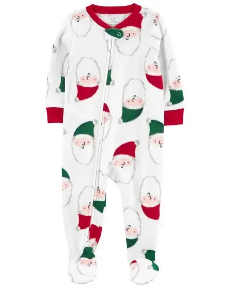 Carters Toddler 1-Piece Santa Fleece Footie Pajamas Beige Santa 5T