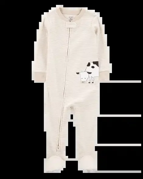 Carters Toddler 1-Piece Striped Cow Footie Pajamas Tan 2T