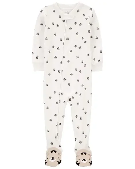 Carters Toddler 1-Piece Tiger Paw 100% Snug Fit Cotton Footie Pajamas Ivory 4T